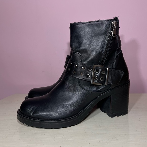 Alissia Women’s 38 (US 7) Made In Italy Black Leather Moto Biker Harley Boots - Picture 3 of 9